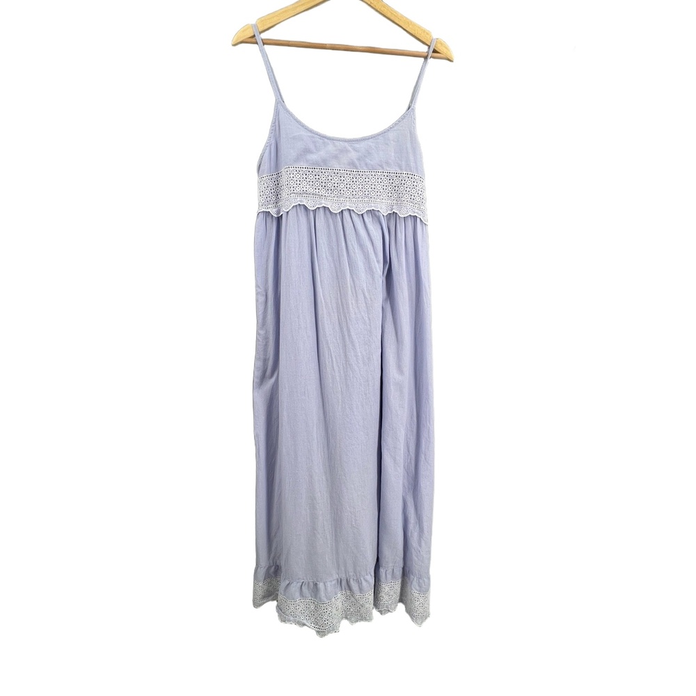 Rachel Ashwell Blue Babydoll Dress Midi Lace Ruffle Shabby Chic Cottagecore Sz L